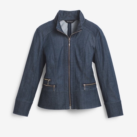 White House Black Market Zip Front Denim Jacket Blue 14 - Picture 1 of 11